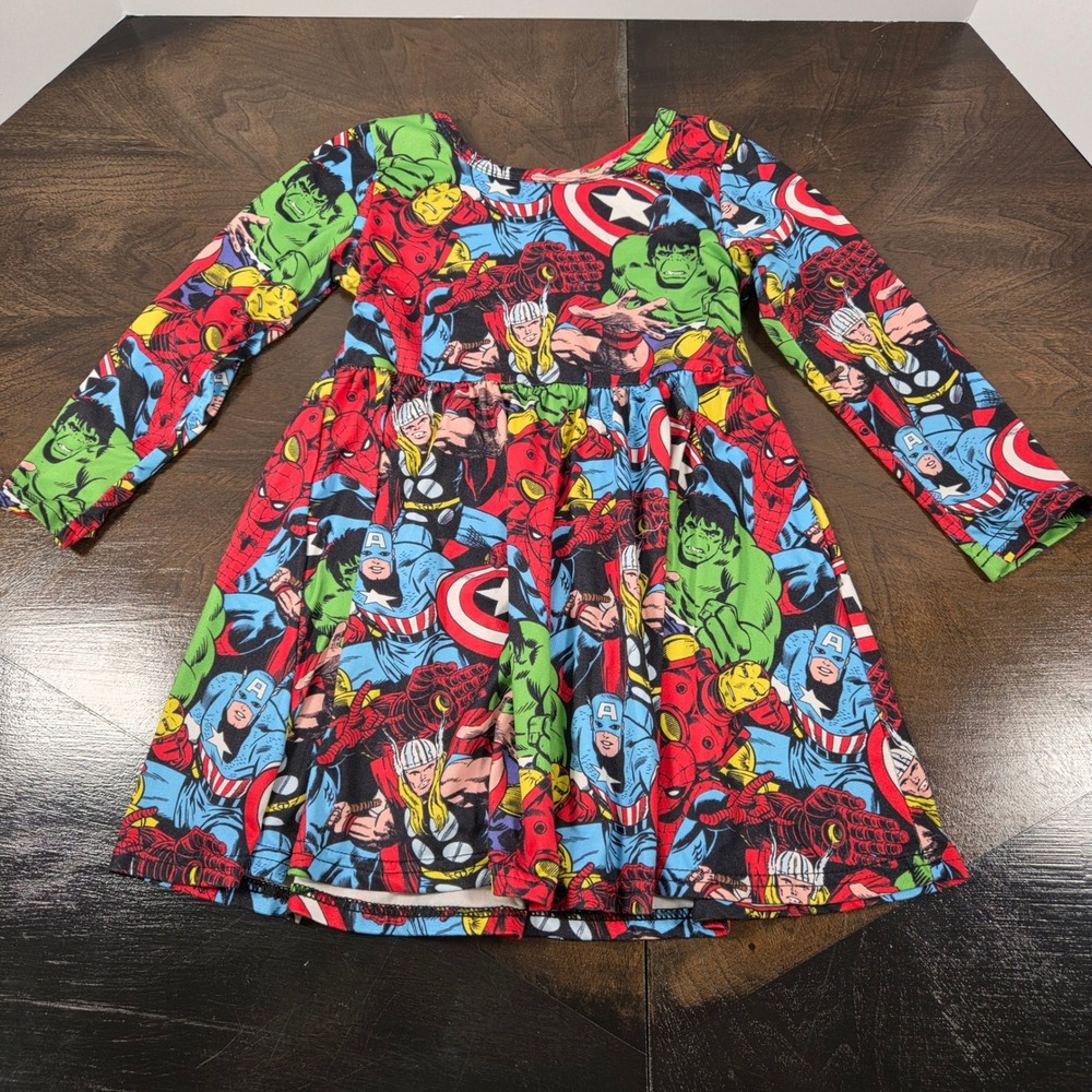 Marvel Multicolor Superhero Print Dress Toddler Girls 3T Long Sleeve Skater